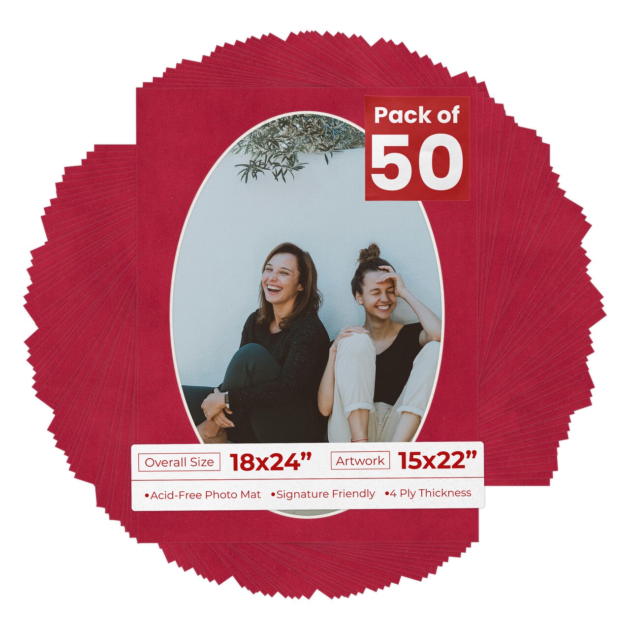 Red Suede Mat Board for 18x24 Frames - Oval Opening for 15x22 Photos